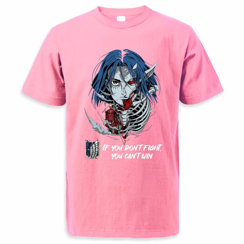 Anime Attack On Titan T-shirt 100%Cotton Print Eren Jaeger Graphic Street Tshirt Summer Casual Breathable Men T-shirt Tees Tops