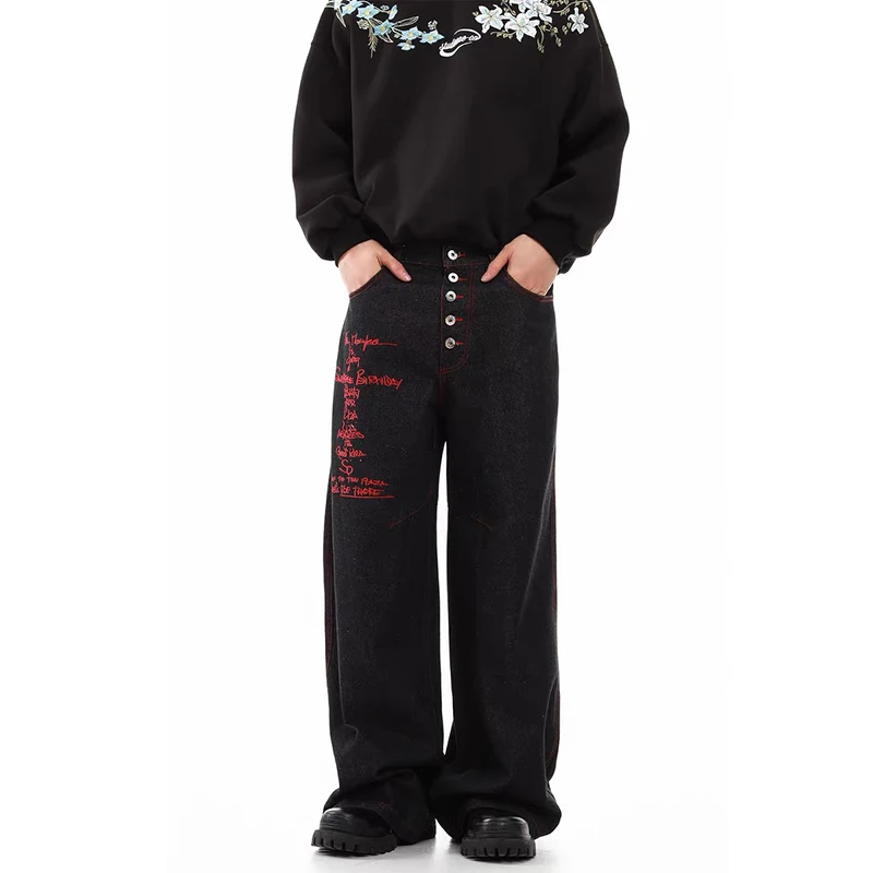 

YIBASHU Black Jeans Women Vintage High Waisted Straight Denim Trouser loose Y2K 90s American Streetwear Wide Leg Classic Denim