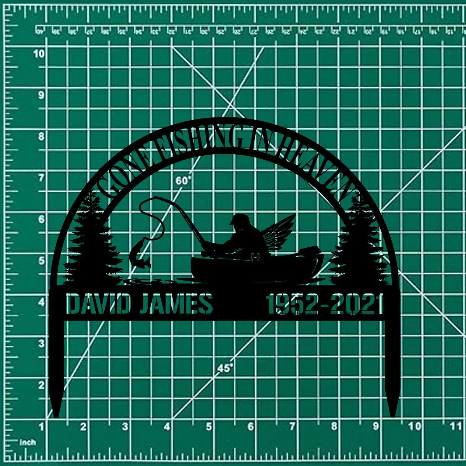 Estaca de placa memorial personalizada para pesca no céu, marcador de sepultura memorial, estaca memorial de pescador para perda de pai