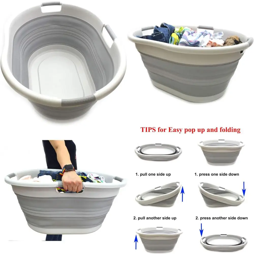 

Collapsible 57L Laundry Basket - 15 Gallon Capacity, 3-Handle Design, Portable Oval Tub for Space-Saving Laundry Hamper