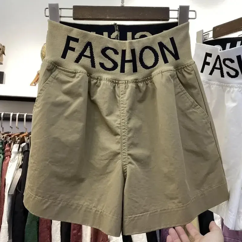 

Women‘s Solid Casual Linen Cotton Elastic High Waist Wide Leg Button Loose Women's Shorts Korean Fashion Summer Shorts A823