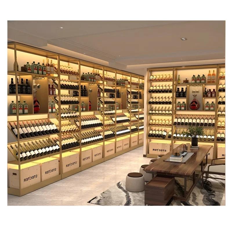 custom.Commercial 90-Shelf Wine Rack Cabinet in Red Custom Modern Design Mall Winery Display against Wall Wine Storage Displ