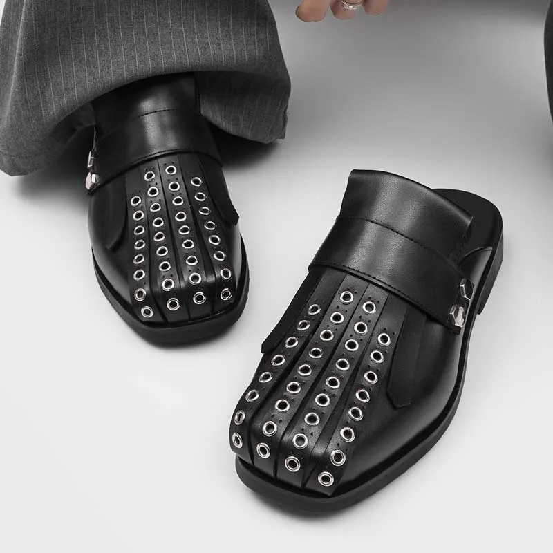 Outdoor foot slippers comfortable half-drag lazy retro one-pedal commuting thick-soled ultra-wide casual men's shoes