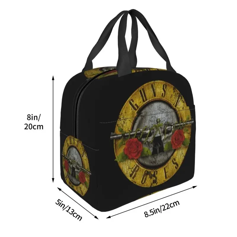 Guns N Roses Bullet Logo Insulated Lunch Bags for Camping Travel Heavy Metal Resuable Thermal Cooler Lunch Box Women Kids