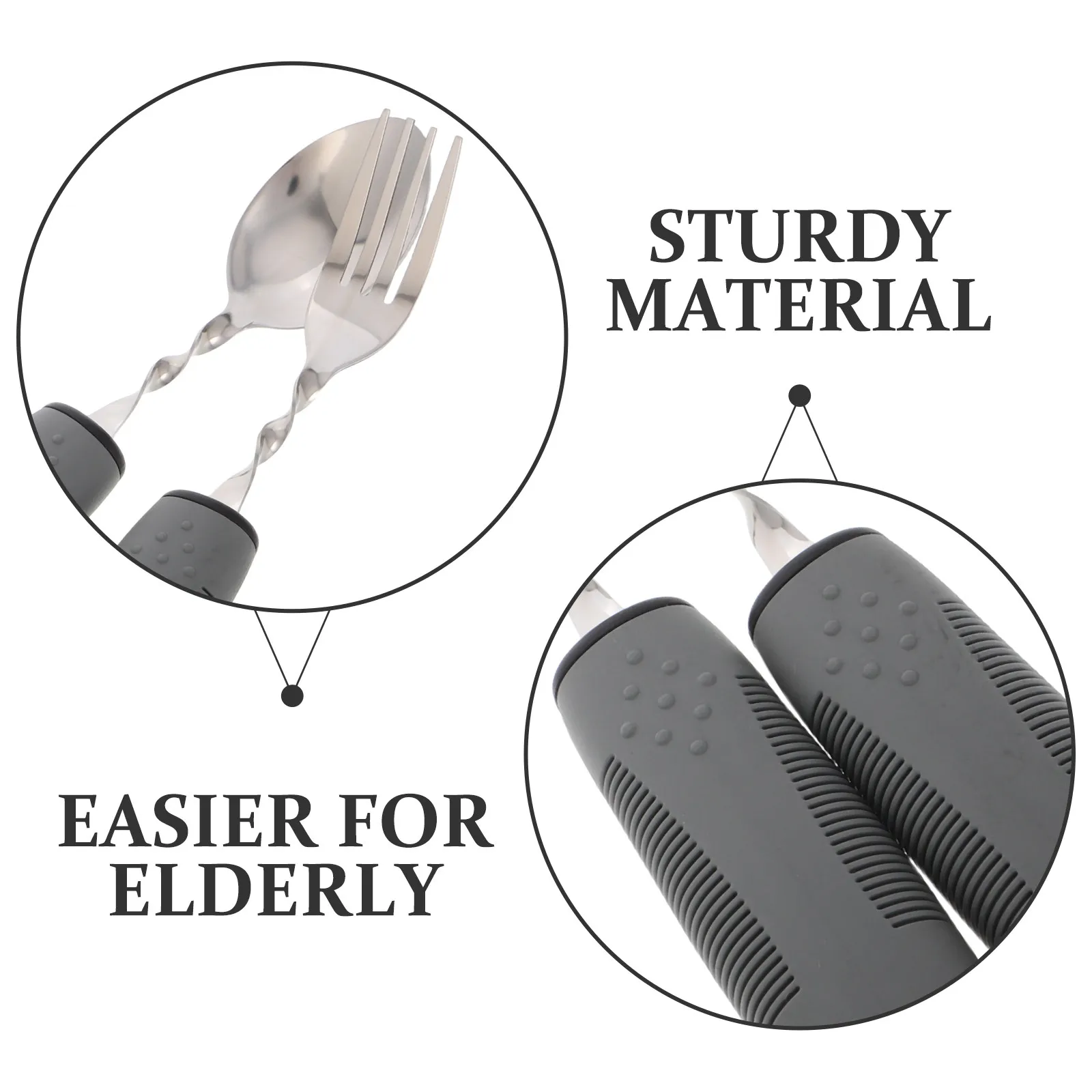 1Set Elderly Fork Spoon Weighted Stainless Steel Adaptive Bendable Antitremor Utensils Set for Disabled Eating Comfort