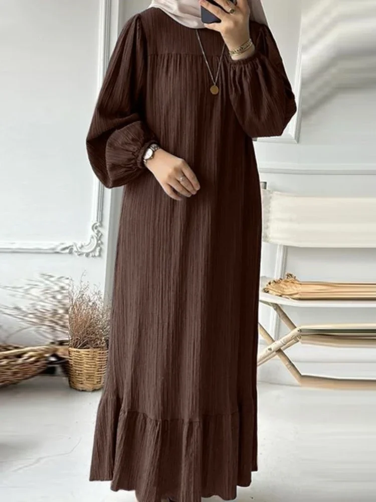 

Eid Muslim Dress for Women Vintage Ruffle Hem Abaya Morocco Party Dresses Ramadan Lace-up Kaftan Islam Dubai Arab Long Robe 2024