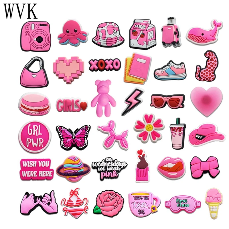 37Pcs Pink Girls Shoes Charms Packs Shoe Decoration Sets Adult Kids Shoe Charms Set Accessories Wholesale Bulk