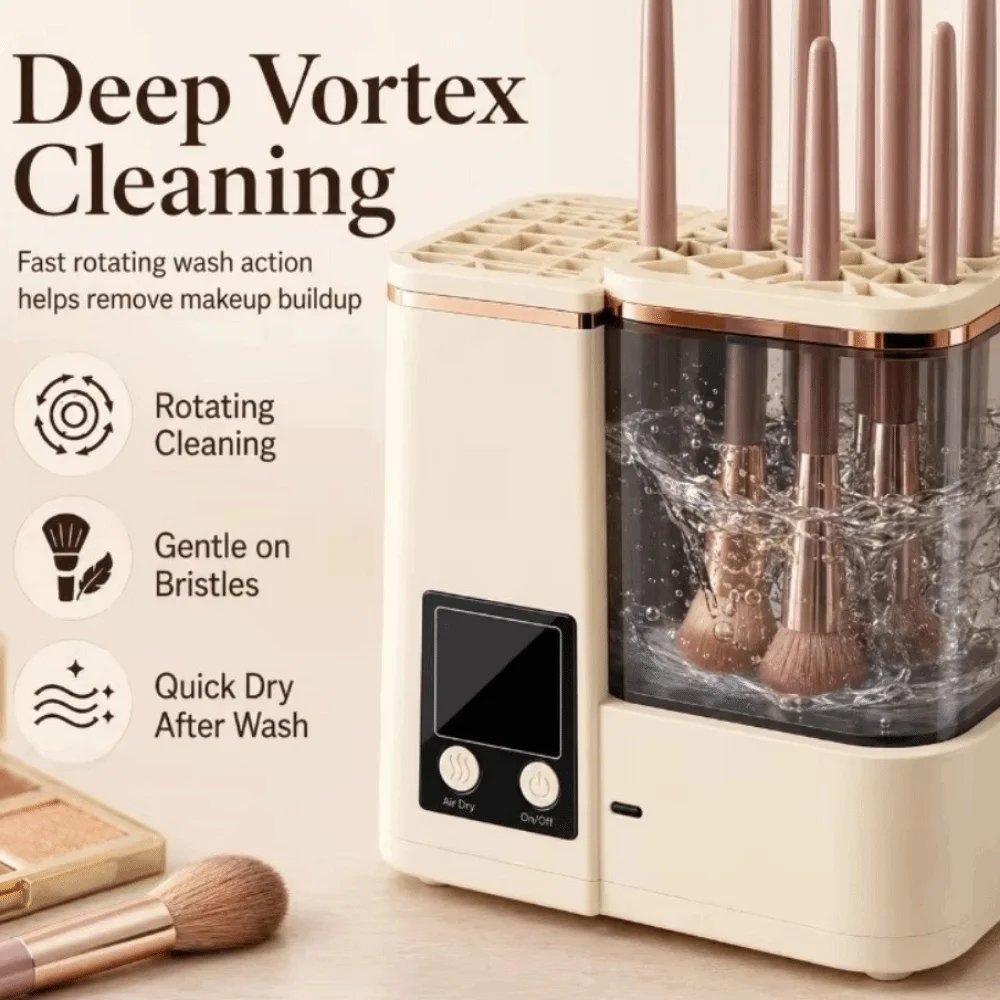 Portable Makeup Brush Cleaning Machine Automatic 2 Wash Modes Makeup Brush Cleaner Type-C Charging LCD Timer view 4