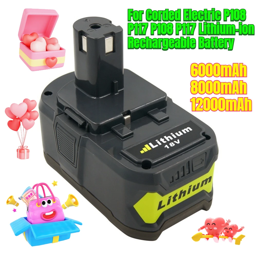 

18V 6000/8000/12000mAh for Corded Electric P108 P117 P108 P117 Lithium-ion Rechargeable Battery