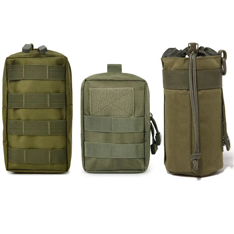 3PCS/SET Tactical Molle Pouch Utility Tool Waist Bag EDC Pouch Drawstring Water Bottle Pouch Hunting Phone Pocket