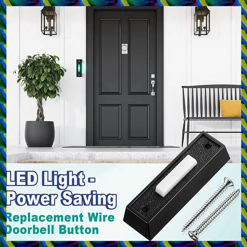 Daily 2PCS Wired Doorbell Button With LED Light, Replacement Of Doorbell Ring Button, Wall Mounted Door Opener Switch