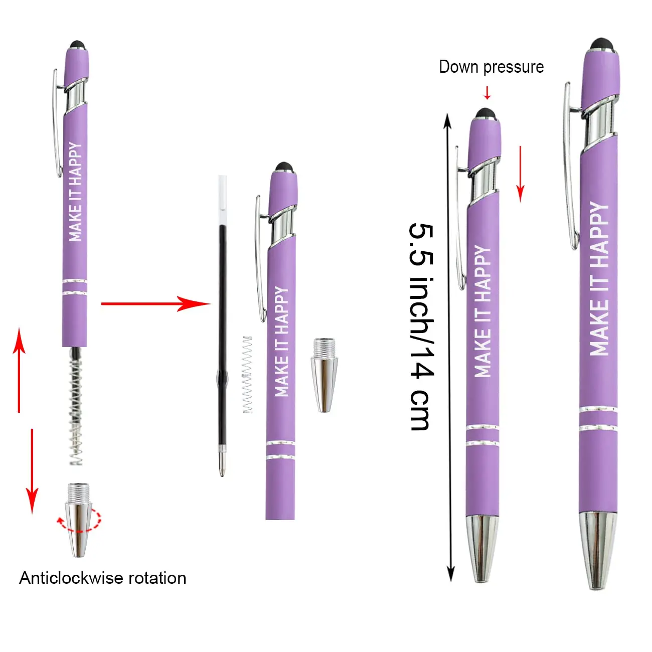 Bolígrafo con cita inspiradora para oficina para mujer, punta de estilo táctil para pantalla, tinta negra, pluma de motivación, 12 piezas