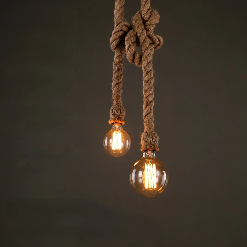 Edison E27 Vintage Chandelier Lamp American Retro Hemp Rope Pendant Light Industrial Hanging Lamps Creative Loft Home Decor