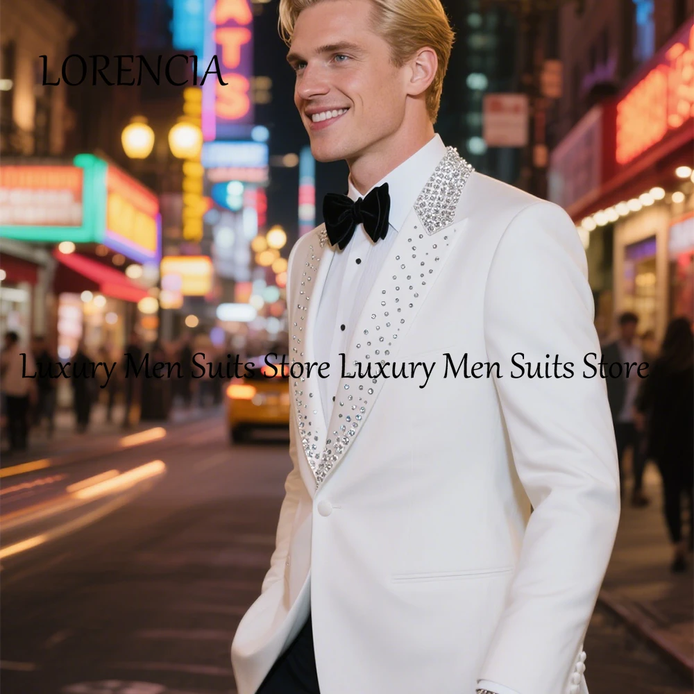 

Exquisite Rhinestone Suits for Male 2 Pieces Glitter Tuxedos Wedding Party Outfits Customized Blazer Pants trajes para hombre
