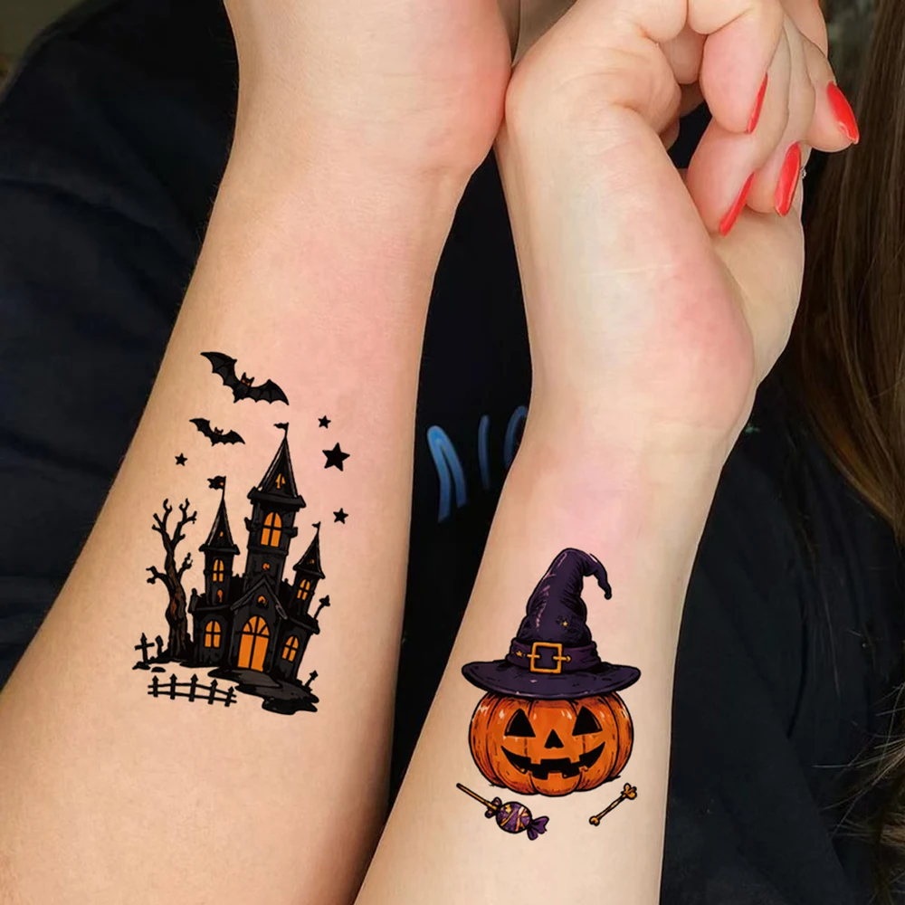30pcs Waterproof Temporary Tattoos for Halloween Party Bat Pumpkin Skull Tattoo Stickers for Women and Men Face Body Makeup
