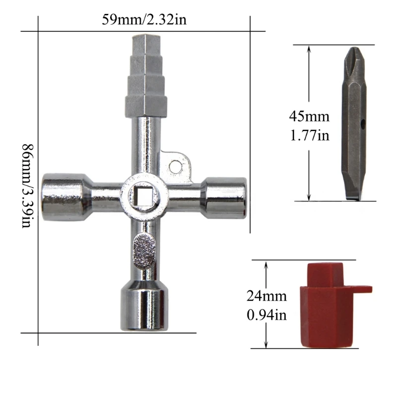 4-Way Multi-Functional Utilities Key Triangle Square Universal Cross Triangle Key Wrench for Faucet Electrical Cabinet