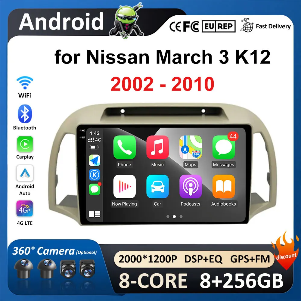 

Android Auto GPS Navigation Car Multimedia Radio Video Player for Nissan March 3 K12 2002 - 2010 DSP Stereo BT 4G Head Unit