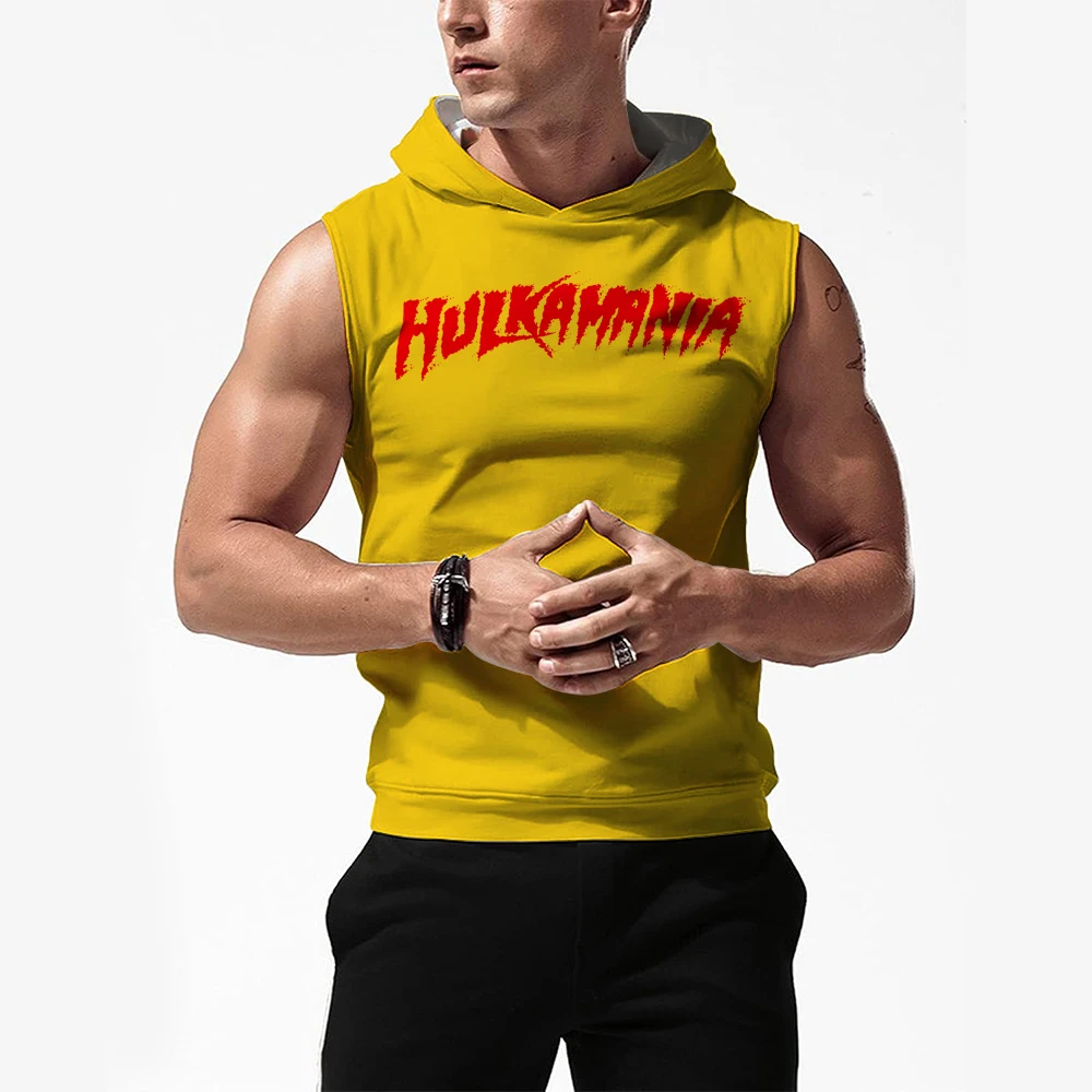 Men's Hulk Hogan Hulkamania Hooded Tank 3D Printed Sports Quick Drying Breathable Gym Tank Top Street Casual Sleeveless Hoodie