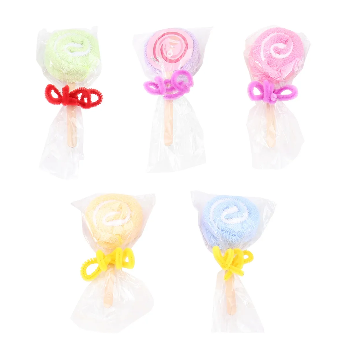 5Pcs Adorable Lollipop Design Face Towel Set Soft Skin-Friendly Eco-Friendly Towels for Wedding Favor Party Decoration Holiday