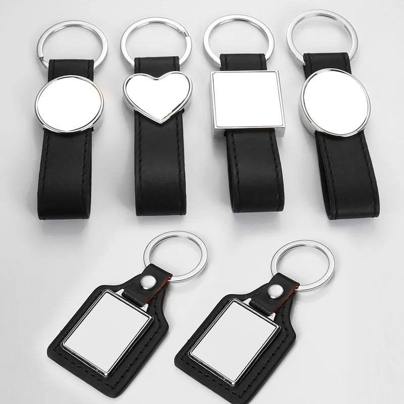 10PCS/lot Sublimation PU Leather Keychain Square Round Heart Keychain Pendant Heat Transfer Keyring Custom Photo