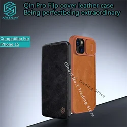 for iPhone 15 Pro Max Case/15 Plus/15+ Nillkin Qin Pro Flip leather cover case  Lens slide cover protective phone case shell