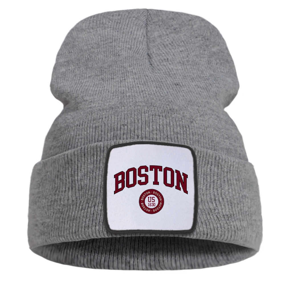 Boston Us 1630 Red Letter Beanie Hats For Men Personality Cotton Hip Hop Hat Fashionable Outdoor Unisex Hiking Caps Daily Warm