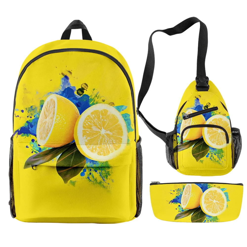 Hip Hop Popular Funny lemon 3D Print 3pcs/Set pupil School Bags Travel Laptop Backpack Chest Bag Pencil Case