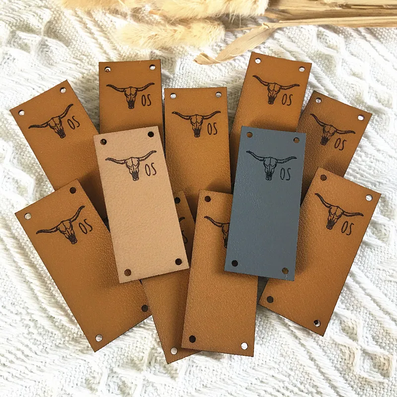 40pcs Handmade leather tags with logo Custom sewing label for knitting clothes Rectangle folding Garment labels DIY Accessories