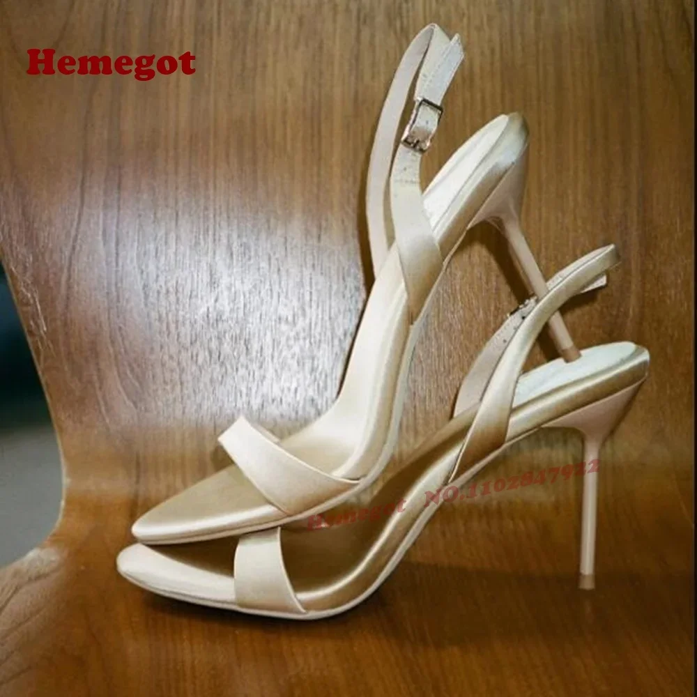 Glossy Gold Buckled Sandals Open Toe Stiletto Heels Slingback Summer Sandals for Women 2025 New Arrival Solid Runway Party Shoes