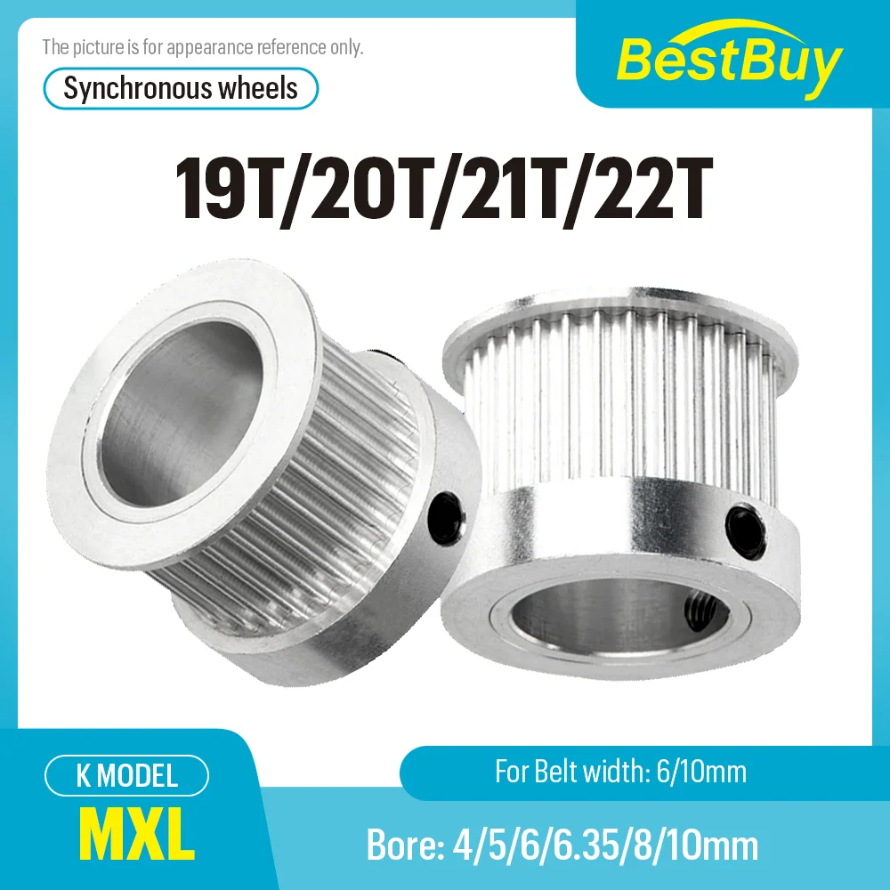 

19T/20T/21T/22T Synchronous Wheels Bore 3/4/5/6/6.35/8-10mm Alloy Wheels BF Shape Match With Width 6/10mm MXL Timing Belt