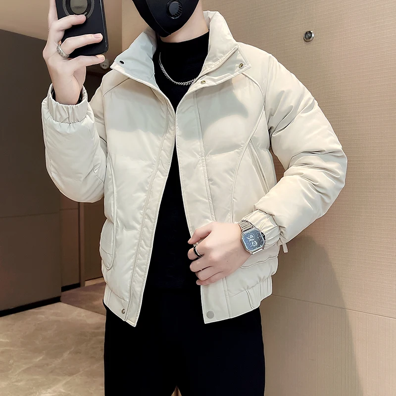 

Зимняя утепленная хлопковая куртка для мужчин: повседневная, теплая, с воротником-стойкой, модная, молодежная, приталенная, из полиэфирного волокна