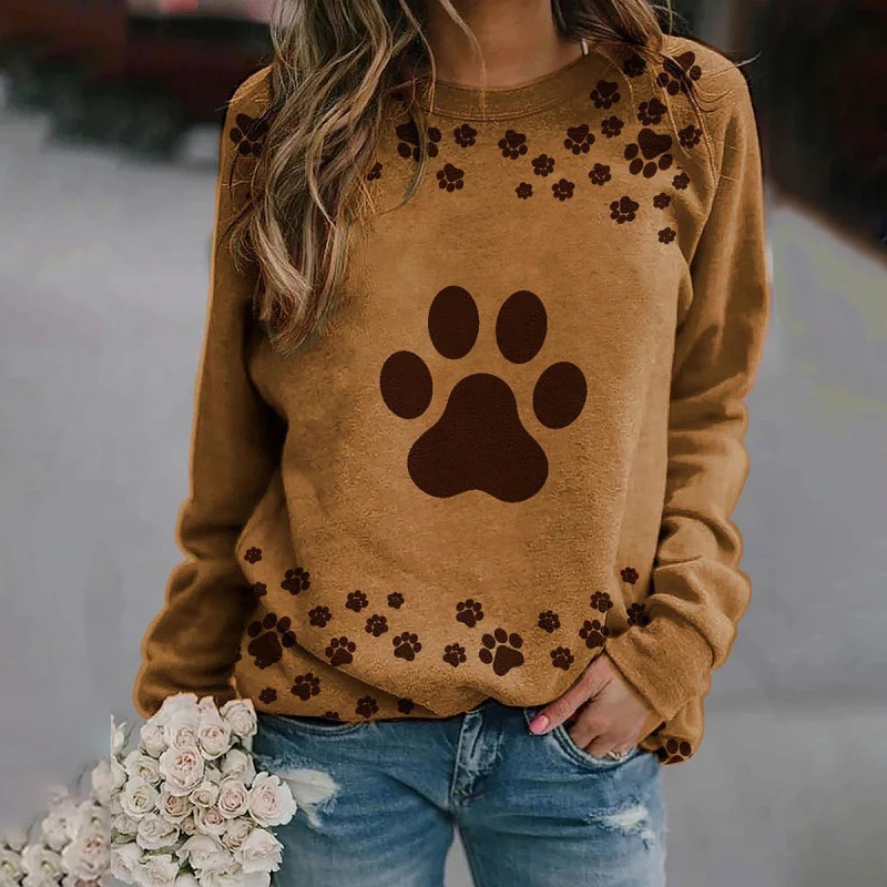 Autumn Long Sleeve T Shirt For Women dog tracks Print Female Oversized Clothing Street Casual Crew Neck Women‘s T-shirt Pullover