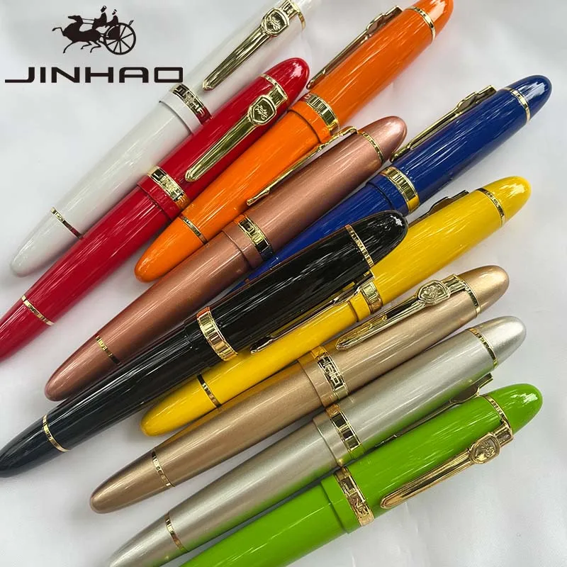 قلم Jinhao 159 ذو أسطوانة كبيرة مع مشبك ذهبي كتابة سلسة لهدية الأعمال (حبر أسود)