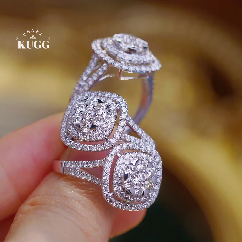 

KUGG 18K White Gold Rings Luxury Elegant Design 1.1carat Real Natural Diamond Engagement Ring for Women High Wedding Jewelry