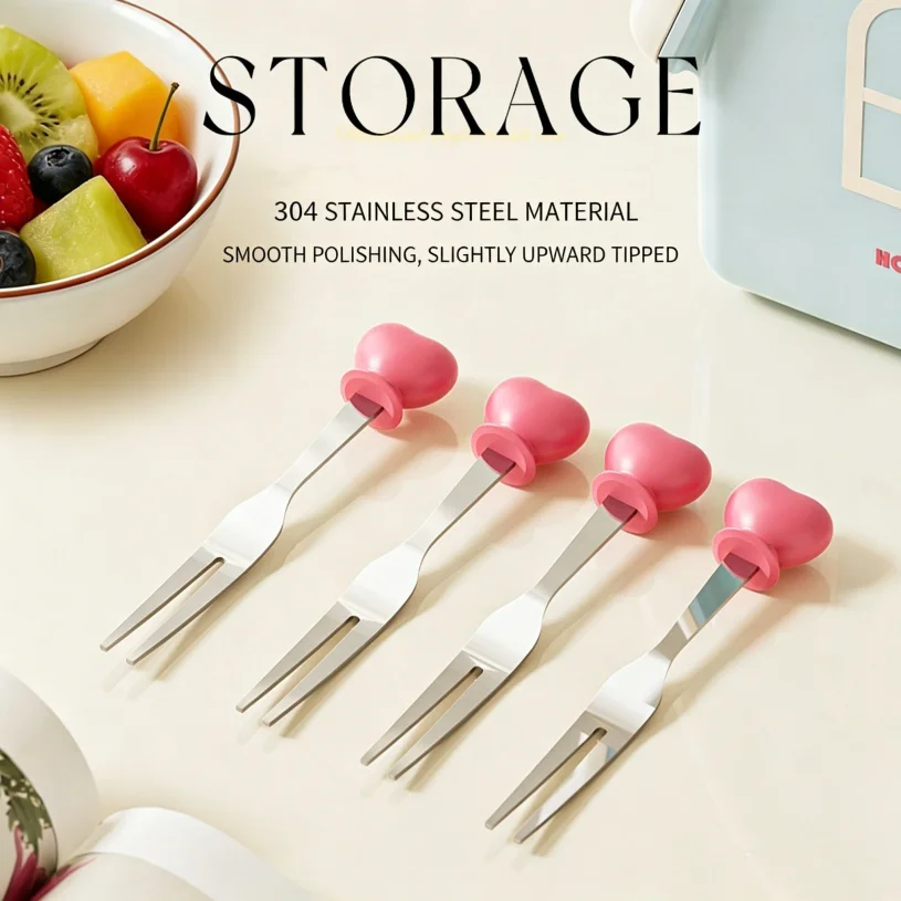 Fruit Forks Dessert Forks 6PCS Sets 304 Cutlery Organizer  Dental Floss and Toothpick Holder for Christmas Birthday Gift