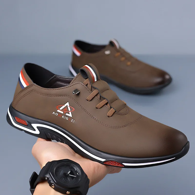 2024Men's Shoes Fashion Soft Soled Men Casual Shoes British Style Formal Shoes Breathable Lace-Up Bottom Light SneakersMale Size