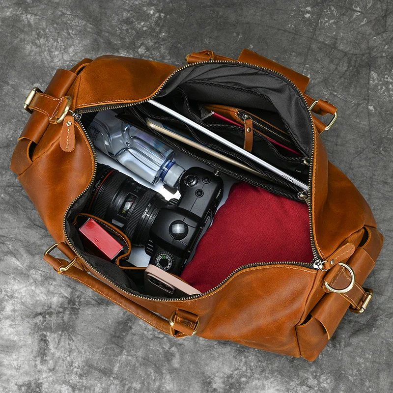 Imagem -05 - Luufan Vintage Bolsas de Viagem de Couro Genuíno dos Homens para Mulheres do Vintage Duffle de Viagem 50cm Tamanho Grande Bagagem Bgs para Bolsa Masculina