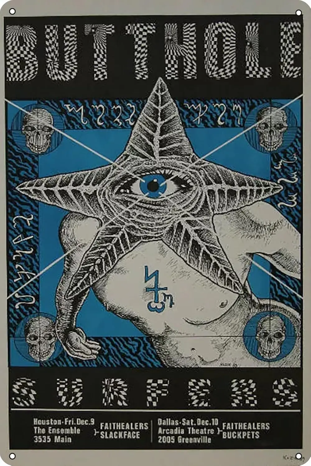 p1,Butthole Surfers Houston/Dallas TX 1988 Frank Kozik SIGNED Concert Poster Pub Bar Vintage classic Tin Sign Metal Art Funny fo