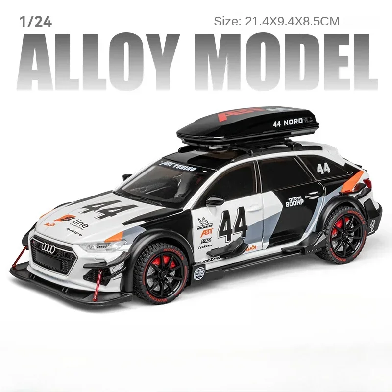 Audi RS6 Alloy Track Racing Car Modelo, Avant Station Wagon, Diecast Metal, Carros esportivos Veículos, Som de Luz, Crianças Toy Presente, 1:24