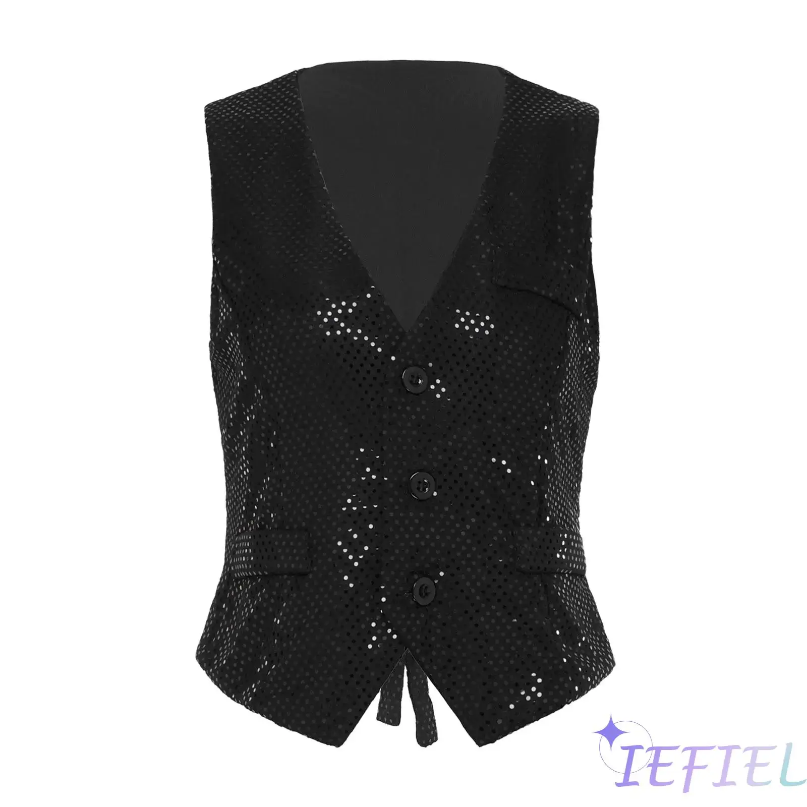 

Glitter Sequin Jazz Dance Blazer Waistcoat for Women V Neck Pointed Hem Button Down Fully Lined Tank Top Tango Latin Dance Wear