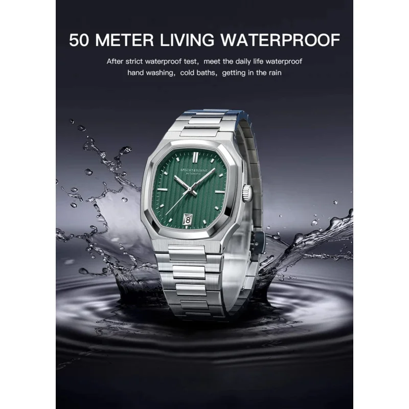 Woodpecker & Sohne New Fashion Men\'s Watch Mechanical Watches NH35 Movt Steel AR Sapphire Green Color 50M Waterproof Relogio Mas