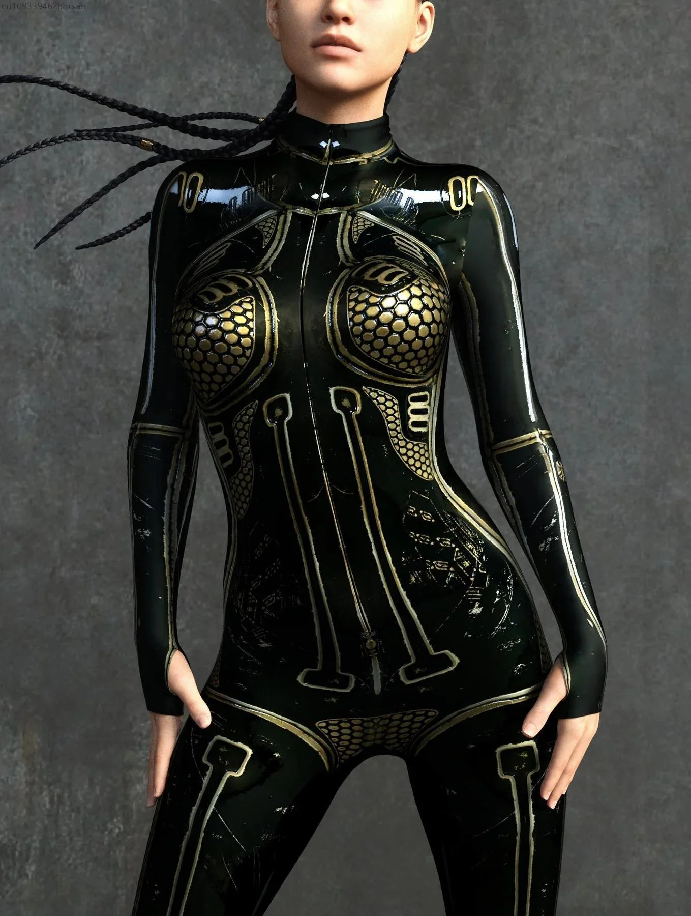 

OA Adult Mechanical Punk Catsuit Woman Zipper Jumpsuit 3D Print Bodysuit Halloween Game Party Costume Female Cosplay Outfit