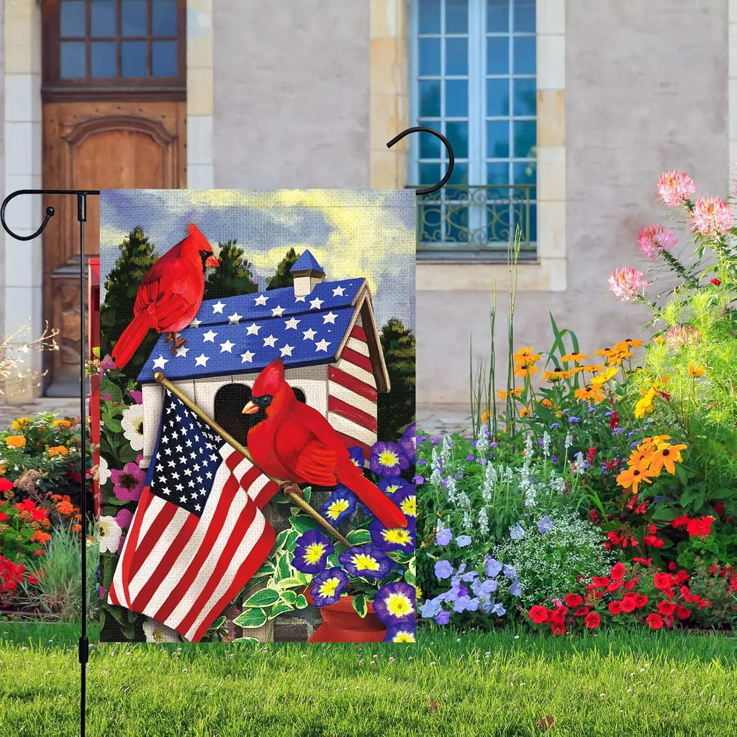 Birds Parrot Patriotic Memorial Day Garden Flag USA 4th of July Independence Day Garden flags 12x18 Inch Double Sided Burlap zzo
