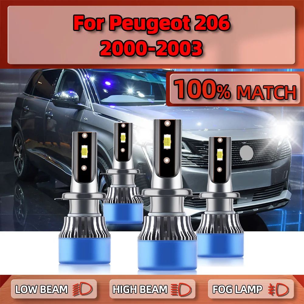 Canbus LED Headlights 28000LM Turbo Auto Headlamps Bulbs 120W Car Lamps 12V 6000K White For Peugeot 206 2000 2001 2002 2003