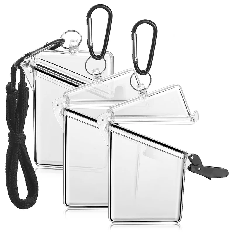 3 Pack Waterproof Id Card Badge Holder Case with Lanyard,Clear Waterproof Card Holder Lanyards for Id Badges and Keys