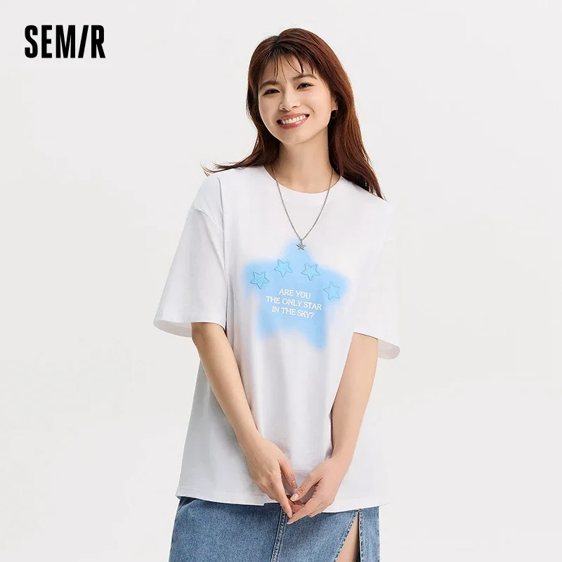 

Semir Women T-Shirt Oversize Summer Top Star Print Design Loose Fit Moisture-Wicking And Sweat-Absorbing Properties Top Tees Men