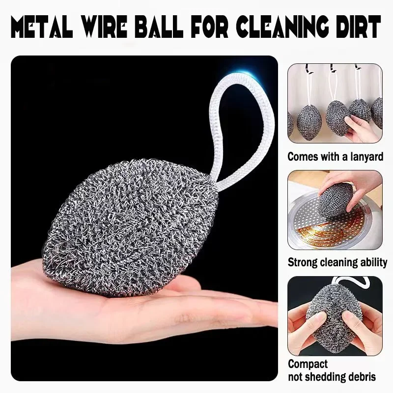 Stainless Steel Wire Balls Metal Dishwashing Cleaning Ball Scrubbers Kitchen Scrubbing Sponges Cleaner Tools Cleaning Supplies