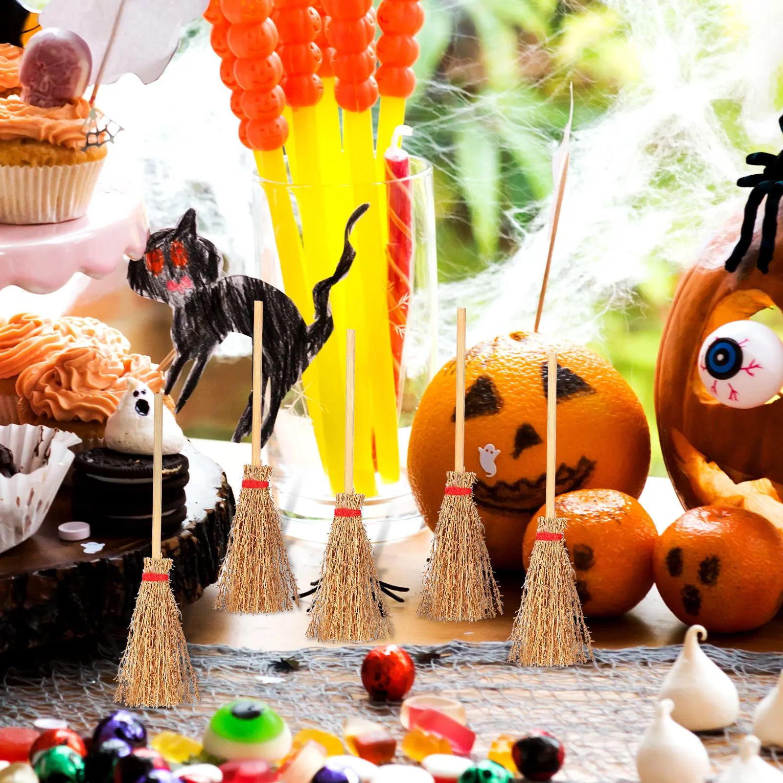 

Wooden Mini Broom 50pcs Halloween Ornaments Witch Broom Decor Mini House Decors Simulation Cleaning Tool Party Layout Props