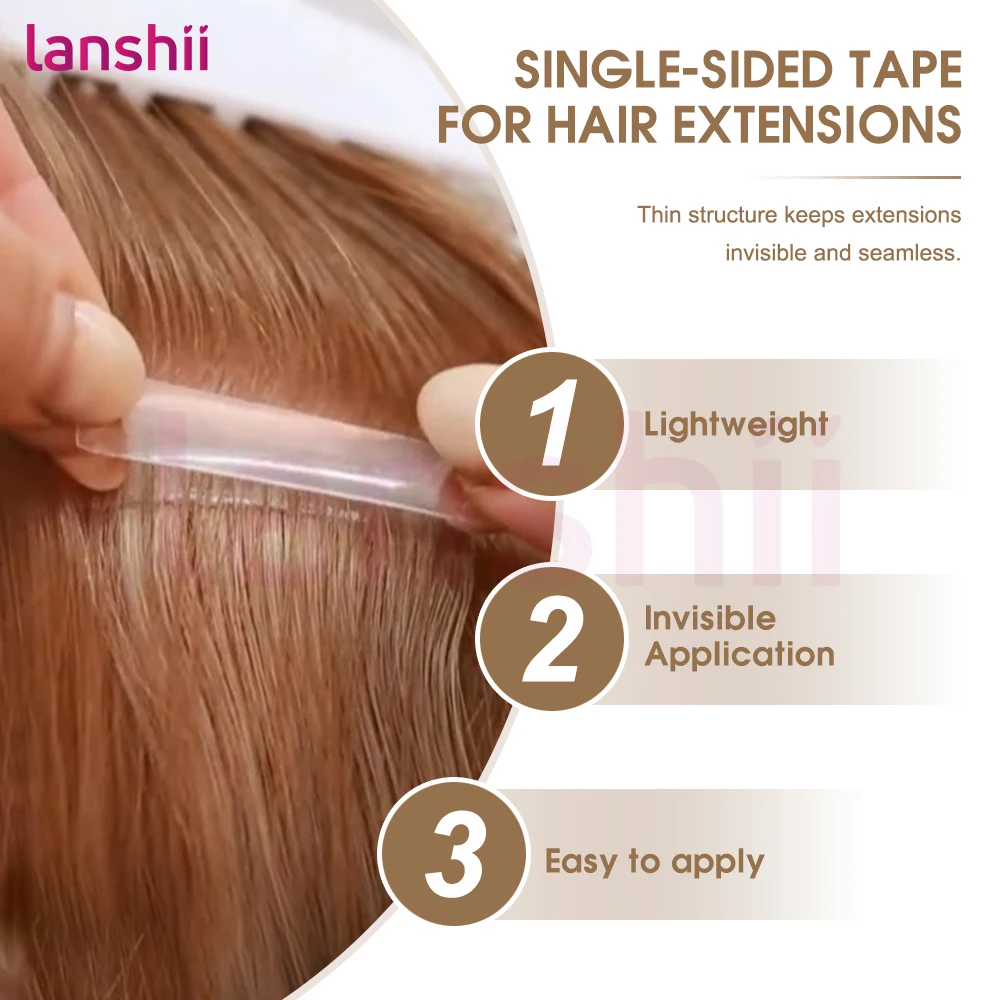 Lanshii Single Sided Tape for Hair Extensions – 60/120 Tabs, Tape-In Adhesive, Residue-Free, Strong Hold