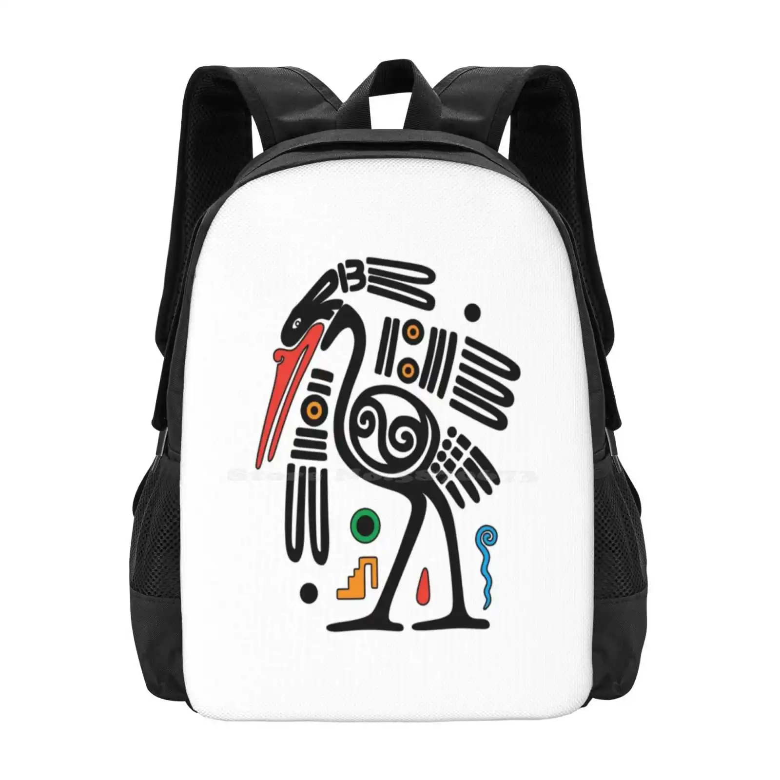 Mayan Bird Hot Sale Schoolbag Backpack Fashion Bags Mayan South American Ancient Culture Bird Stork Egret Crane Heron